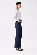 Yüksek Bel Paça Kıvrık Kırmızı İşleme Detaylı Straight Leg Kot Pantolon