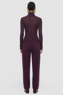 Elastic Waist Straight Fit Crepe Trousers - Plum
