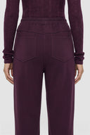 Elastic Waist Straight Fit Crepe Trousers - Plum