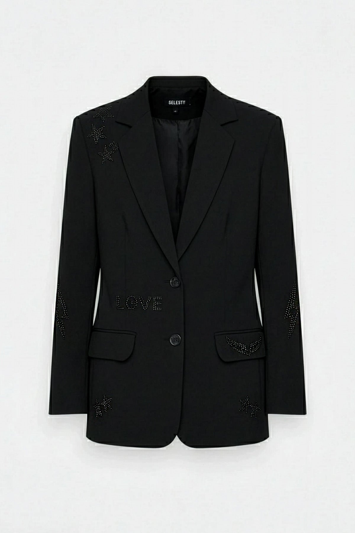 Siyah Kadın Taş İşlemeli ve Motifli Tasarım Blazer Ceket