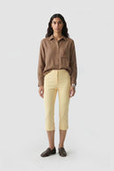 High-Waisted Light Yellow Cotton Capri Pants