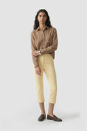High-Waisted Light Yellow Cotton Capri Pants