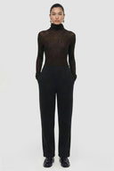 Elasticated Waist Straight Fit Crepe Trousers - Black