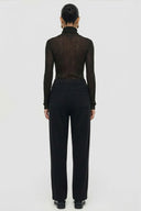 Elasticated Waist Straight Fit Crepe Trousers - Black