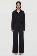 Siyah Modal Yumuşak Kumaş Bel Lastikli Geniş Paça Alt