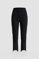 Yüksek Bel Paça İşleme Detaylı Siyah Bootcut Likralı İnce Pantolon
