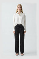 Beige High Waist Relaxed Fit Straight Leg Women's Cargo Pants
