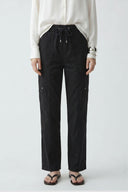 Beige High Waist Relaxed Fit Straight Leg Women's Cargo Pants
