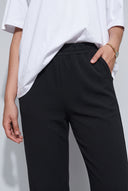High Waist Button and Zipper Detail Bootcut Crepe Trousers -Black
