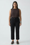 Women's High-Waist Bootcut Pants with Black Hem Embroidery