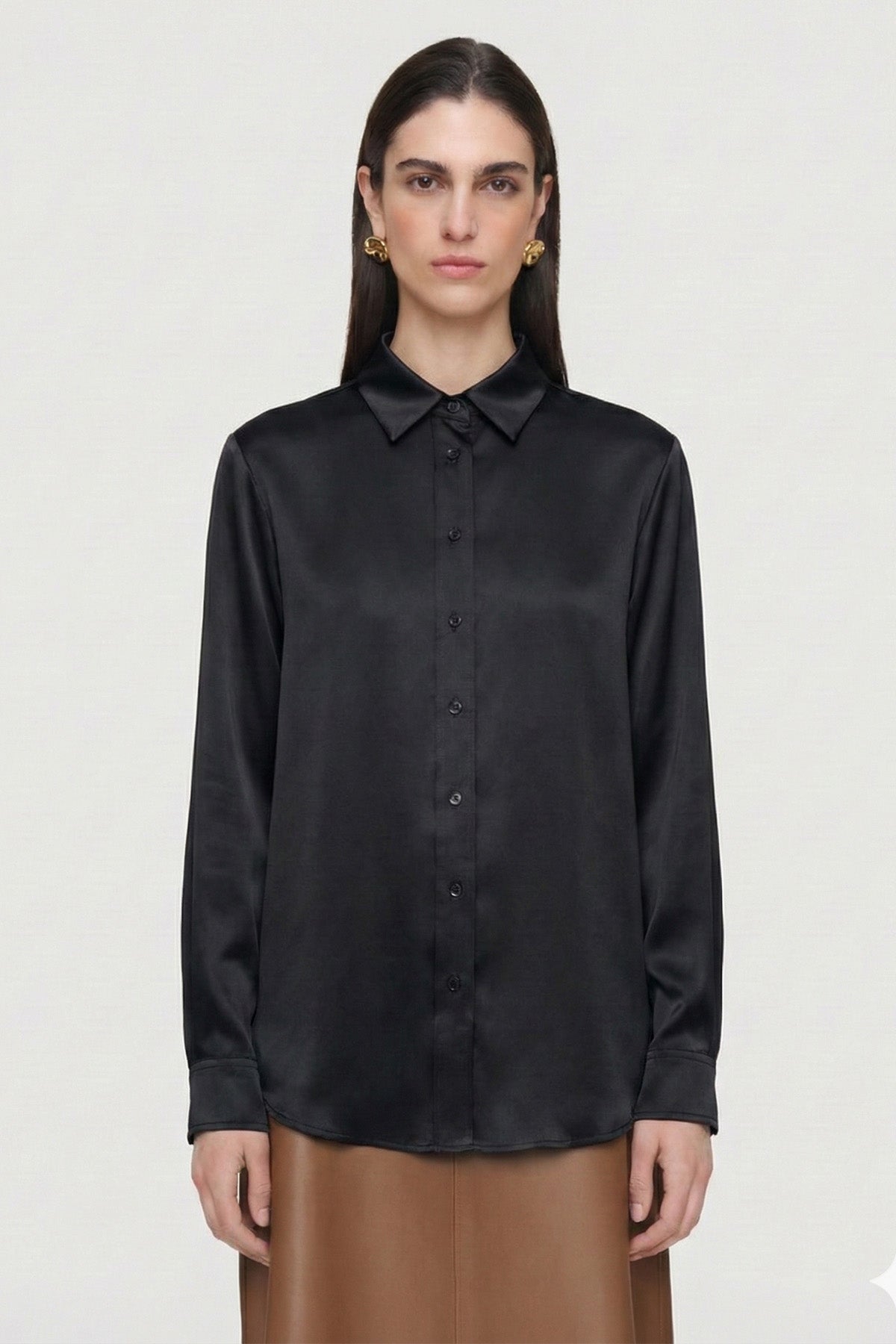 Kadın Siyah Yumuşak Saten Gömlek