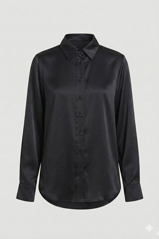 Kadın Siyah Yumuşak Saten Gömlek