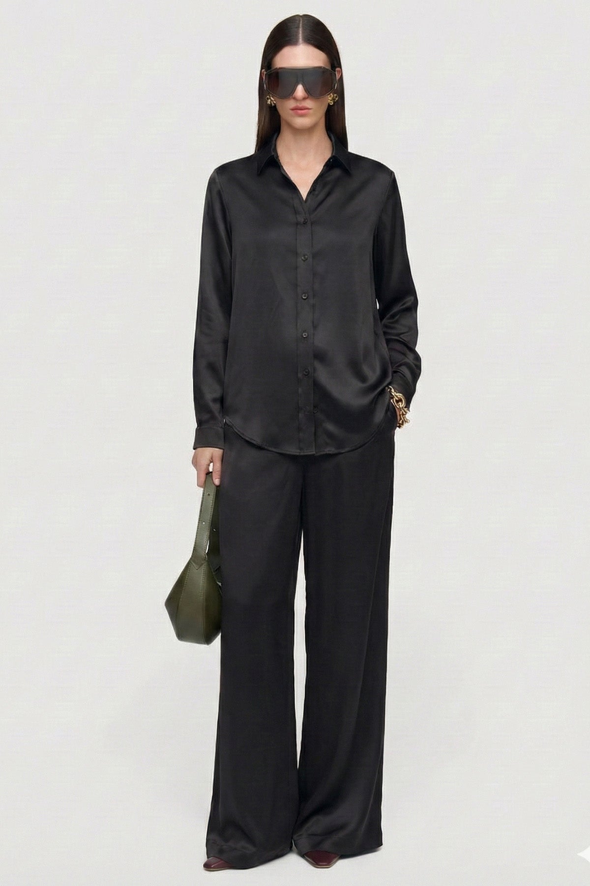 Kadın Siyah Yumuşak Saten Gömlek