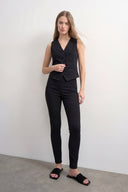 Yüksek Bel Siyah Likralı Toparlayan Denim Tayt