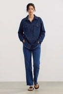 Yüksek Bel Toparlayıcı Etkili Düz Paça Denim Pantolon - Koyu Mavi
