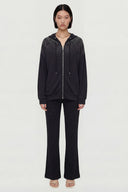 Siyah Modal Önden Fermuarlı Taşlı Swearshirt Üst