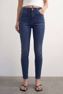 Blue High-Waisted Lycra Jeans with Stone Details