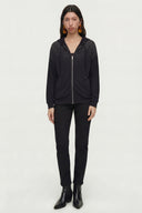 Siyah Modal Önden Fermuarlı Taşlı Swearshirt Üst