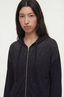 Siyah Modal Önden Fermuarlı Taşlı Swearshirt Üst