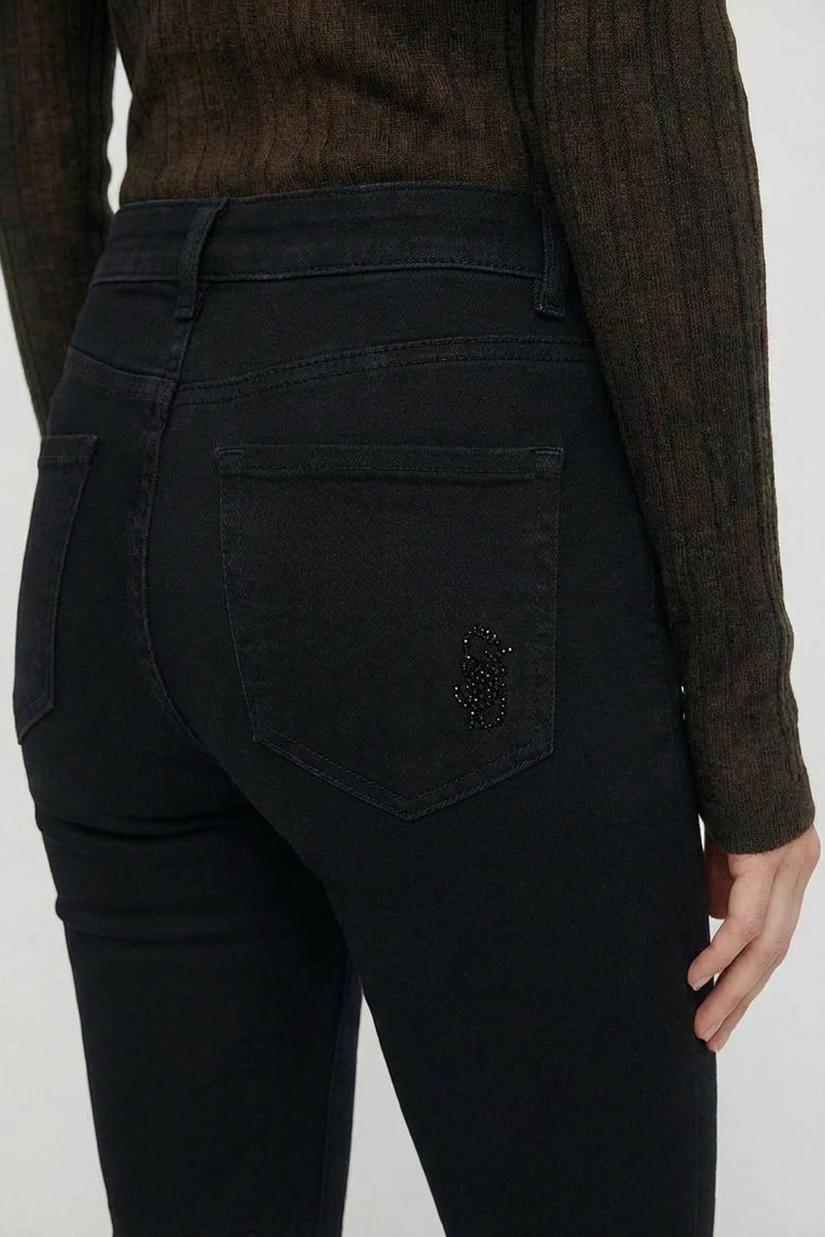 Taş Detaylı Yüksek Bel Likralı Kot Pantolon