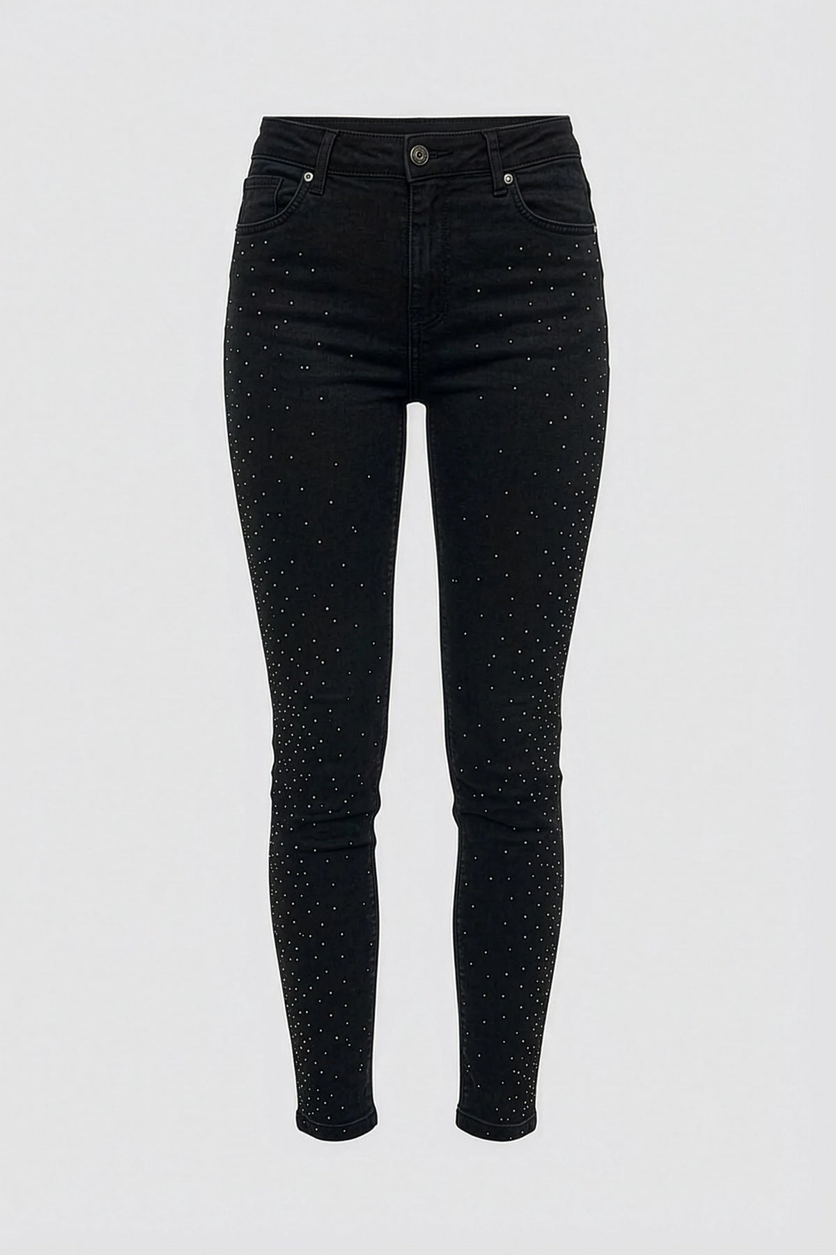 Taş Detaylı Yüksek Bel Likralı Kot Pantolon