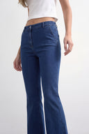 Lastikli Yüksek Bel Flare Denim Pantolon