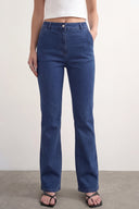 Elastic High-Waist Flare Denim Pants