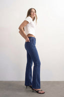 Elastic High-Waist Flare Denim Pants