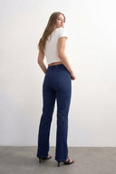 Lastikli Yüksek Bel Flare Denim Pantolon