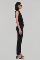 Kadın Siyah Yüksek Bel Vücut Toparlayıcı Kalın Çelik Örme Yanları Taşlı Pantolon